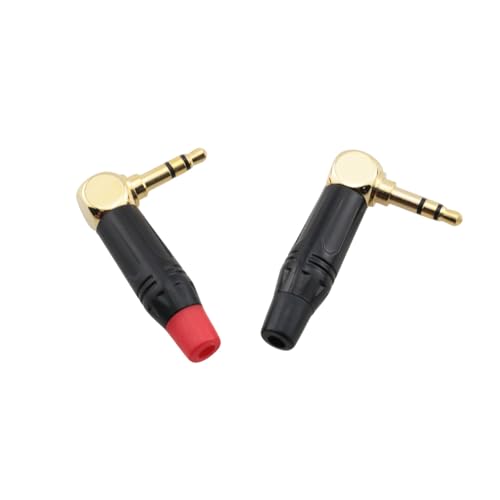 2PCS 90 Degree L Shape 3.5mm Right Angle Gold Plated Stereo Plug 1 Red 1 Black DIY Audio Cable Solder Connector for Home KTV Headphone and Headphone Cable Repair