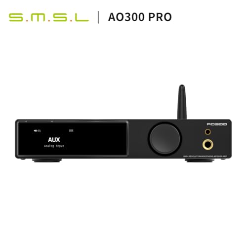 SMSL AO300Pro Power Amplifier DAC Headphone Amp 2.1CH 165Wx2 with MA5332MS IC MQA MQA-CD DAC CS43131 IC 4.4mm/6.35mm 768K/32Bit XMOS XU316 USB/BT5.3/Coax/Opt/RCA/HDMI(eARC) Input Amps(Black)
