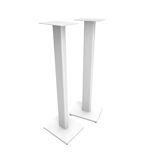 Kanto ST34 34” Universal Floor Speaker Stands for Bookshelf Speakers up to 30 lbs | Improved Sound | Hidden Cable Management | Timeless Design | Pair | White w/White MDF Base - size: 34 Inches- White