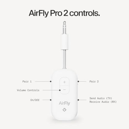 Twelve South AirFly Pro 2, Bluetooth Adapter, Pair 2 AirPods, White | Pair 2 AirPods or Wireless Headphones – 3.5mm AUX Bluetooth Transmitter and Receiver for Cars, Boats, Treadmills, TVs & More - color: White, style: AirFly Pro 2