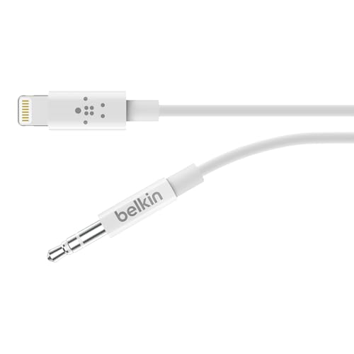 Belkin Lightning to 3.5mm Audio Cable, 6ft, White | Connects iPhone to wired headphones, speakers, or car stereo, MFi certified, aux input, travel-friendly - color: White, size: 6'