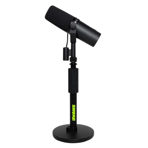 Shure by Gator Round Base Desktop Mic Stand with 6" Base (SH-DESKTOP1) | Designed to reduce movement and vibration, this simple mic stand is great for podcasts, live streams, or meetings.