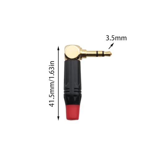 2PCS 90 Degree L Shape 3.5mm Right Angle Gold Plated Stereo Plug 1 Red 1 Black DIY Audio Cable Solder Connector for Home KTV Headphone and Headphone Cable Repair