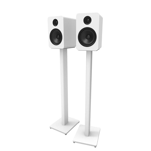 Kanto ST34 34” Universal Floor Speaker Stands for Bookshelf Speakers up to 30 lbs | Improved Sound | Hidden Cable Management | Timeless Design | Pair | White w/White MDF Base - size: 34 Inches- White