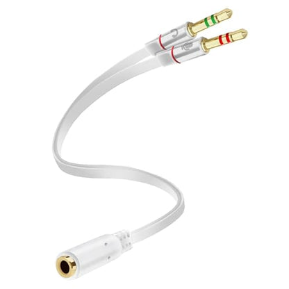 D & K Exclusives Headphone Splitter for Computer 3.5mm Female to 2 Dual 3.5mm Male Mic Audio Y Splitter Cable Smartphone Headset to PC Adapter, White