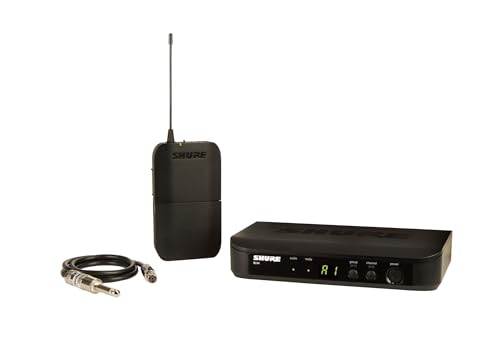 Shure BLX14 Wireless Instrument System J11 Band (596–620 MHz) – BLX4 Receiver, BLX1 Bodypack Transmitter & 1/4" Guitar Cable, Up to 14 Hr Battery, 300 ft Range | BLX4 Receiver, BLX1 Bodypack Transmitter and 1/4 Guitar Cable, Up to 14 Hr Battery, 300 ft Ra