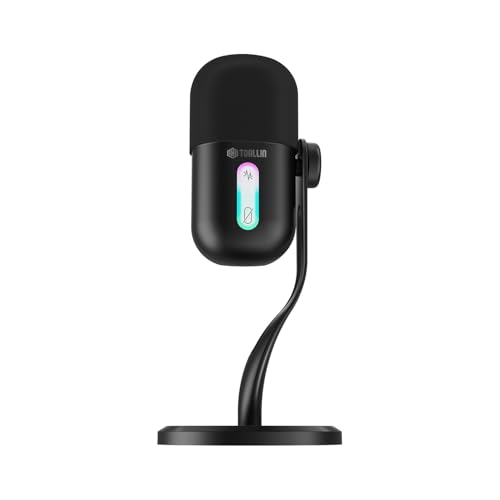 USB Condenser Microphone for Recording, Streaming, Podcasting | Noise Reduction & One-key Mute, Work with Laptop/PC/Tablet/Cellphone, Black