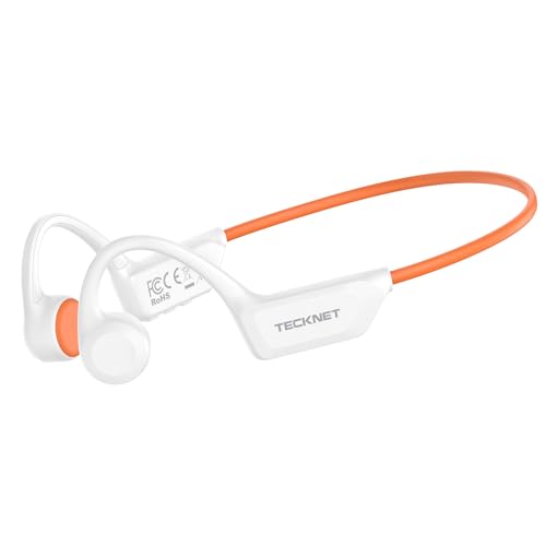 TECKNET Bone Conduction Headphones, Bluetooth V6.0 Open Ear Wireless Headphones, 10H Playtime & IPX5 Sweat Resistant, Secure Comfortable Fit Built-in Mic, Sports Earbuds for Running & Workout, White