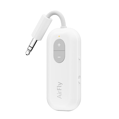 Twelve South AirFly SE, Wireless Audio Transmitter Adapter, Cool White | Bluetooth Adapter for AirPods/Headphones, 20+ Hr Battery, Works with 3.5mm aux Jacks on Airplanes, TVs, Gym Equipment, Travel - color: Cool White, style: AirFly SE