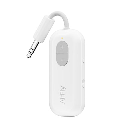 Twelve South AirFly SE, Wireless Audio Transmitter Adapter, Cool White | Bluetooth Adapter for AirPods/Headphones, 20+ Hr Battery, Works with 3.5mm aux Jacks on Airplanes, TVs, Gym Equipment, Travel - color: Cool White, style: AirFly SE