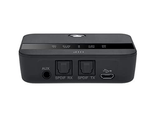 Monoprice Bluetooth 5 Long Range Transmitter and Receiver - with AptX HD and AptX Low Latency, SBC, AAC, Up to 32 Feet (10 Meters) Toslink/Optical, 3.5mm Aux, Up to 25 Hours of Audio Playback