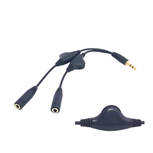 Headphone Splitter 3.5Mm Male to Double Female Headphone Headset Y Splitter Cable with Volumes Control Switches Headset Splitter for Pc, Black