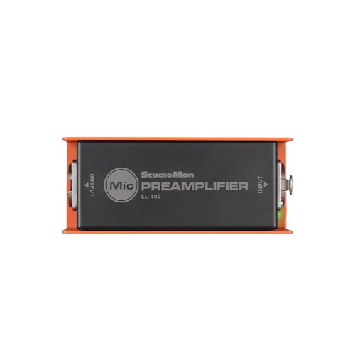 StudioMan CL-100 XLR Preamp for Dynamic Microphones,25dB Gain, Low-Noise Amplifier,Compact Metal Housing, XLR I/O,Orange/Black, Phantom Power Compatible