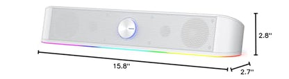 Redragon GS560 RGB Desktop Soundbar, Dynamic Lighting Bar with Audio Sync | 2.0 Stereo Enhanced Auido Quality, Touch-Control Backlit, Volume Knob, Plug & Play USB Powered Computer Speaker - color: White