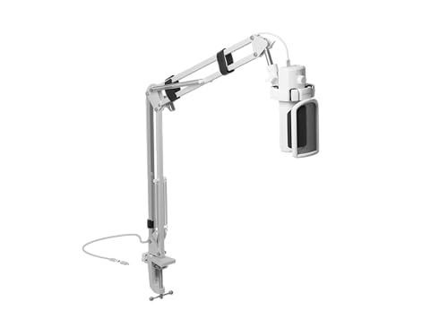 Genesis Radium 251 USB Gaming Microphone with 5 Arm - Condenser, 192kHz/24bit, RGB Illumination, Pop Filter, Gain Dimmer, Silent Button, Real-Time Monitoring, Plug & Play for PC - style: Radium 251 White