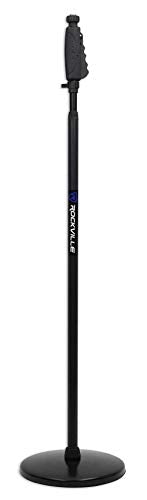 Rockville RVMIC4 v2 Round-Base Mic Stand Bundle with iStand 44 Tablet Mount | Metal Quick-Release Hand Clutch, Steel Construction, 38-61" Height, Smartphone/iPad Clamp, 360 Swivel, 2-Items