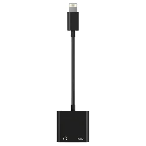 [MFi Certified] 2-in-1 Lightning to 3.5mm Audio & Charger Splitter for Headphones & Fast Charge, Compatible with iPhone 14/13/12/11/X/8/iPad - Car AUX, Gaming, Live Streaming, Work & Travel (1, Black) - color: Black-1Pack
