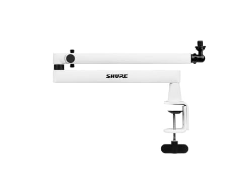 Premium Low-Profile Desktop Mic Boom Stand - Fully Adjustable for Podcast, Streaming, and Home Office Setups, White (SH-BROADCAST2-W)