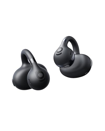 Baseus Bass BC1 Open Ear Earbuds Clip-On Headphones, Open-Ring Comfort with Tri-Curve Snug Clip, Powerful Sound with SuperBass, 4-Mic Clear Calls, IP55 Waterproof, 38H Playtime, Lightweight - color: Space Black