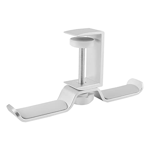 Headphone Holder PC Gaming Headphone Stand, Under Desk Dual Headset Hanger Hook Holder with Adjustable and Rotating Arm Clamp, Built in Cable Clip Organizer Headset Stand (Color : Silver) - color: Silver