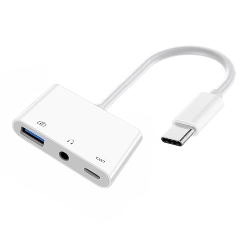 Type C USB-C to 3.5mm Audio AUX & Type-A USB2.0 OTG Female with PD Power Charge Adapter Compatible with Laptop Tablet Phone - style: USB3.0+Audio 3-in-1