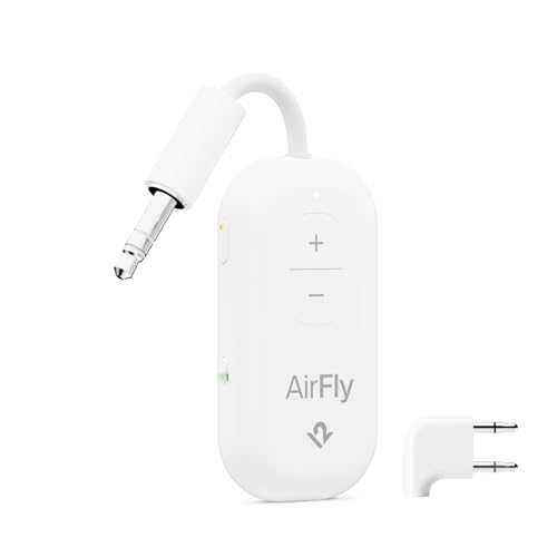 Twelve South AirFly Pro 2 Deluxe, Wireless Bluetooth Adapter, White | Pair 2 AirPods or Wireless Headphones – 3.5mm AUX Bluetooth Transmitter/Receiver for Cars, Boats, Treadmills, TVs , Airplane - color: White, style: AirFly Pro 2 Deluxe