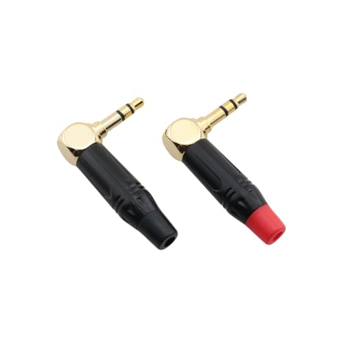 2PCS 90 Degree L Shape 3.5mm Right Angle Gold Plated Stereo Plug 1 Red 1 Black DIY Audio Cable Solder Connector for Home KTV Headphone and Headphone Cable Repair