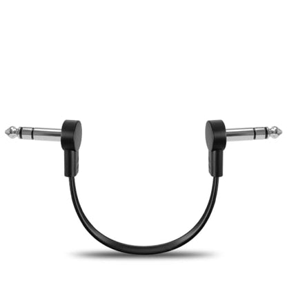 TRS Stereo Flat Patch Cables 4 in | 1/4" Right Angle Male-to-Male Connector for Effct Pedal, Low Profile, Save More Space Pedals Board, Black - color: 4 in