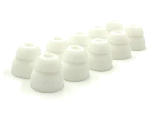 5 Pairs of Double Flange Replacement Earbud Tips fit Powerbeats, LG, Symphonized, iFrogz, Mpow, Skullcandy, Panasonic Headphones (White) - color: White