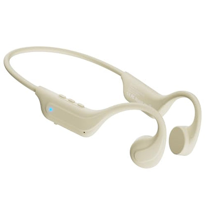 New Bone Conduction Headphones Bluetooth 6.0, Open Ear Earbuds with Mic, Premium Sound, 3 EQ Modes, 10H Playtime, 25g Lightweight, IP65 Waterproof Sports Headphones for Running Cycling Hiking（Beige） - color: Beige