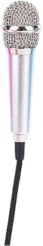 Mini Portable Vocal Instrument Microphone for Mobile Phone Laptop Notebook 3.5mm Universal Wire Connect Karaoke Metallic Mini Microphone for Cell Phone PC Silver