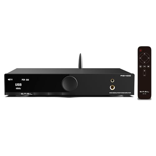 SMSL AS400 MA5332MS Amplifier DAC Headphone Amp 165W X165W Class D Amp | CS43131 Chip 2.1 Subwoofer MQA DAC 4.4&6.35 Headphone USB/Coax/Opt Bluetooth 5.1 HDMI ARC/RCA/Phono Input For Speakers/PC/TV - color: black