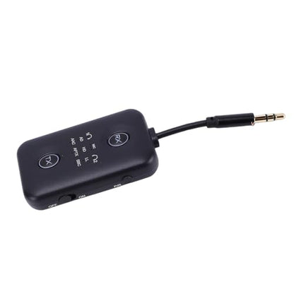 Jiawu Bluetooth Transmitter Receiver, Bluetooth 5.4 Ultra Low Latency Wireless Audio Adapter, Rotatable Audio Jack with Builtin 300mAh Battery USB Type C Charging 12m Range for