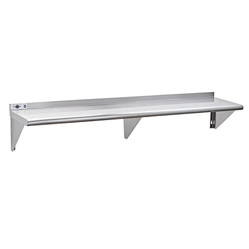 Profeeshaw NSF Stainless Steel Shelf 14” x 72”, Commercial Wall Shelving | 450 lb, Wall Mounted Metal Shelves, with Backsplash and 3 Brackets, for Restaurant, Bar, Utility Room, Kitchen and Garage - size: 14"x72"