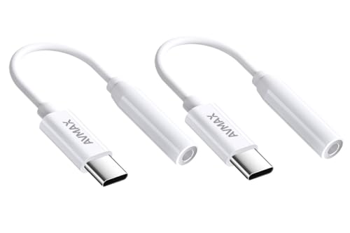 AVMAX USB C to 3.5mm Audio Headphone Adapter HiFi 2 Pack,Type c to Aux Female Cable for 16 15 Plus, S24 S23 S22 S21 S20 and More Type c Devices(Classic white2) - style: Classic White2