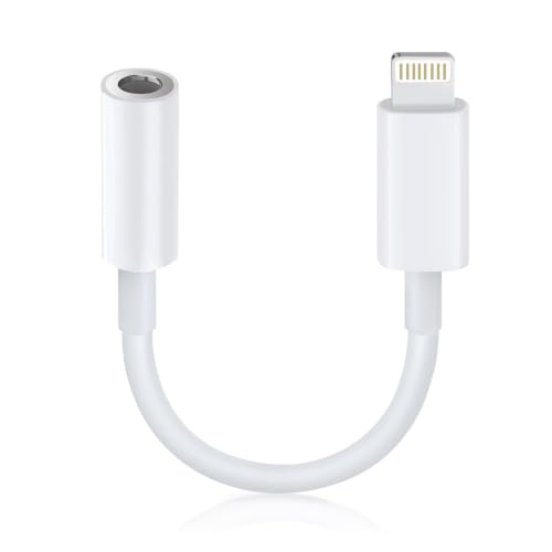 Lightning to 3.5mm Headphone Jack Adapter [Apple MFi Certified] Hi-Fi Stereo Sound, Full Function Control, Compatible with iPhone 14/13/12/11/X/8 & More – for Music, Calls & Car AUX White 1Pack - color: White