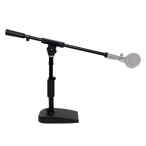 Shure by Gator Low Profile Mic Stand with Single-Section Boom (SH-DESKTOP2) | Compact Non-slip Weighted Base Twist Clutch Height Adjustment Integrated Cable Management.