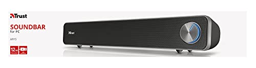 Trust Arys PC Soundbar, Speaker for Computer and Laptop, 12 W, USB Sound System, Metal Grill, Illuminated Volume Control, Speaker Bar for PC, Laptop, Mac - Black | USB Sound System, Metal Grill, Illuminated Volume Control, Speaker Bar for PC Laptop Mac -
