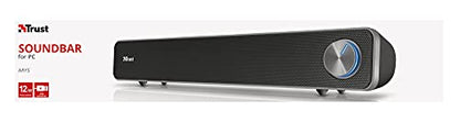 Trust Arys PC Soundbar, Speaker for Computer and Laptop, 12 W, USB Sound System, Metal Grill, Illuminated Volume Control, Speaker Bar for PC, Laptop, Mac - Black | USB Sound System, Metal Grill, Illuminated Volume Control, Speaker Bar for PC Laptop Mac -