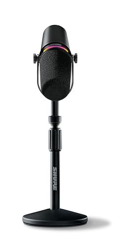 Shure MV7+ USB-C & XLR Podcast Dynamic Mic with Stand - Black | OBS-certified USB-C and XLR dynamic mic with stand, LED touch panel, auto level and pop filter for podcasting