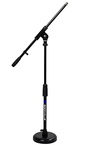 Rockville Desktop Microphone Stand for Podcast Recording & Studio with Round Base and Boom Arm