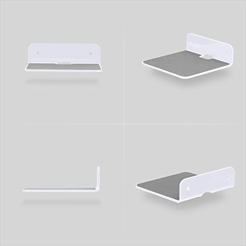 BRAINWAVZ 2-Pack 4” Small Floating Shelf Bluetooth Speaker Stand, Adhesive & Screw Wall Mount, Anti Slip, for Cameras, Baby Monitors, Webcam, Router & More, Universal Holder (SHELF11 White) - color: White