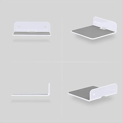 BRAINWAVZ 2-Pack 4” Small Floating Shelf Bluetooth Speaker Stand, Adhesive & Screw Wall Mount, Anti Slip, for Cameras, Baby Monitors, Webcam, Router & More, Universal Holder (SHELF11 White) - color: White