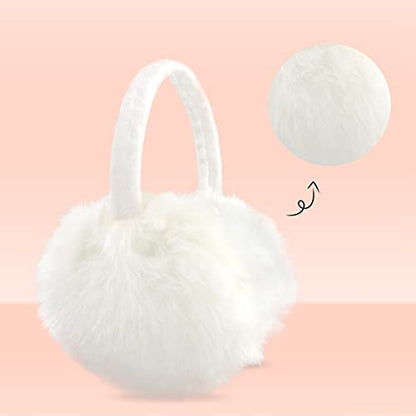POXIMI Women Winter Earmuffs Girl Ski Adjustable Ear Covers for Kid Cute Bow Ear Warmer Outdoor Earmuff Fleece Lining - color: C-white