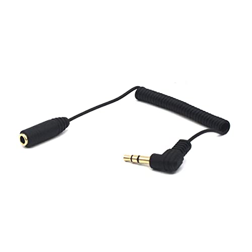 3.5mm TRS Stereo Extension Audio Coiled Cable, 2 Pack, 30cm, OD 1.5MM, 90 Degree Angle,1/8" Jack Headphone Aux Spring Spiral Cord
