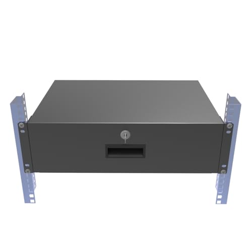 3U Server Cabinet Case 19" Rack Mount Lockable Drawer with Key | Metal Rack Sliding Drawer with Cable Management Holes for 19-inch Server Rack and Network Cabinet,12.6" Depth (3U) - size: 3U