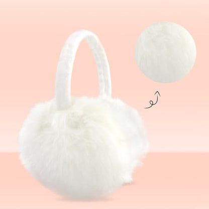 POXIMI Women Winter Earmuffs Girl Ski Adjustable Ear Covers for Kid Cute Bow Ear Warmer Outdoor Earmuff Fleece Lining - color: Z-white+khaki