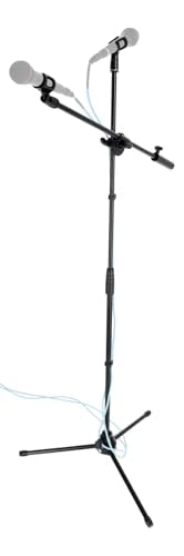 Rockville GIGSTAND DUAL V2 Dual Microphone Stand with Heavy Counterweight, Detachable 30" Boom Arm, Adjustable Height (33.5"-65"), Foldable Tripod Base, Includes 2 Mic Clips, Black | Includes 2 Mic Clips, Counter-Weight, Adjustable Height 33.5"-65", Steel