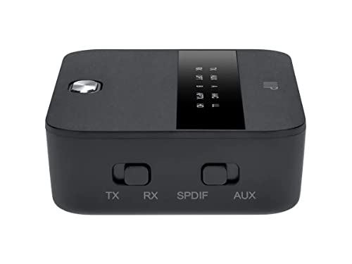 Monoprice Bluetooth 5 Long Range Transmitter and Receiver - with AptX HD and AptX Low Latency, SBC, AAC, Up to 32 Feet (10 Meters) Toslink/Optical, 3.5mm Aux, Up to 25 Hours of Audio Playback