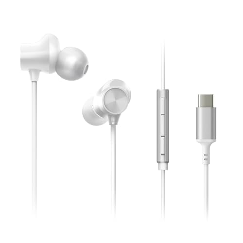 Panasonic ErgoFit Wired Earbuds, in-Ear Headphones with Microphone and Call Controller, Ergonomic Custom-Fit Earpieces (S/M/L), USB-C Compatible - RP-TCM325-W- (White) - color: White, size: S/M/L, style: USB-C with Mic